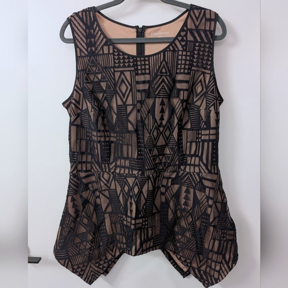 Lane Bryant Plus 14 16 1X Black Nude Mesh  Peplum Tank Top